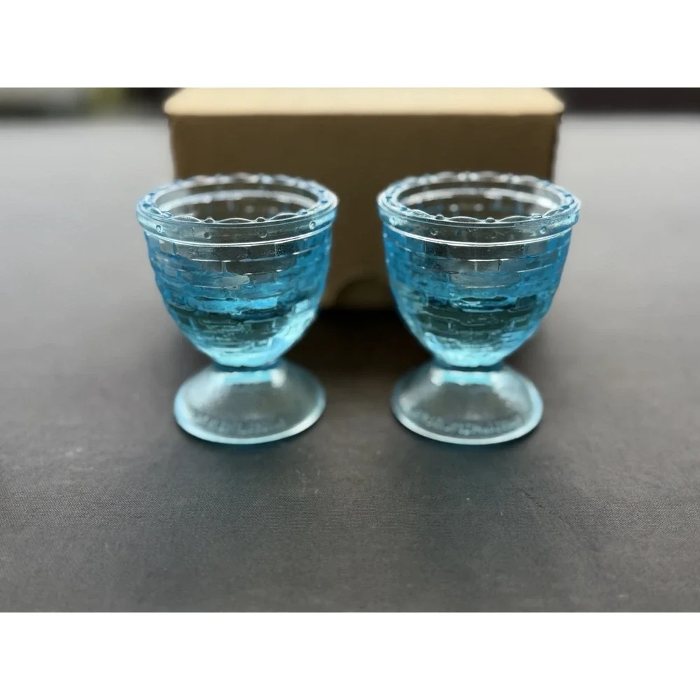 Longaberger Pottery SET OF TWO ROBINS EGG BLUE EGG CUPS